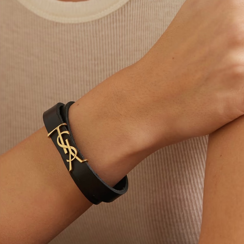Yves Saint Laurent Black Leather Bracelet